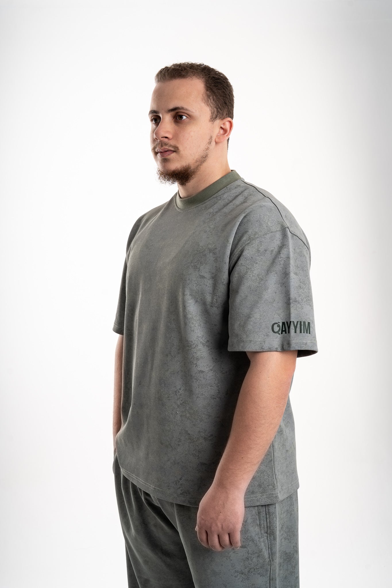 Qayyim Textured Oversized T-Shirt -Olive Secondary image