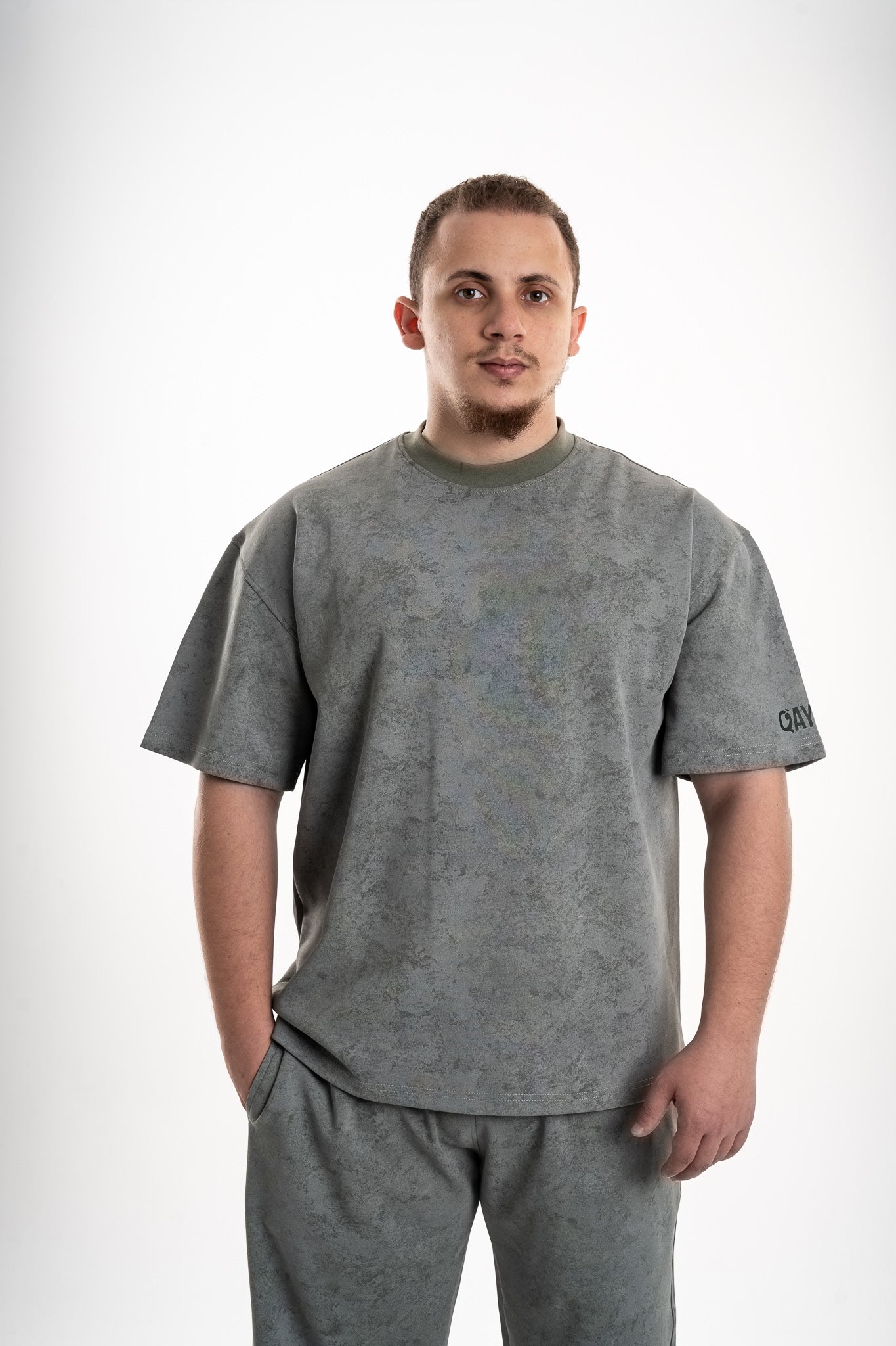 Qayyim Textured Oversized T-Shirt -Olive