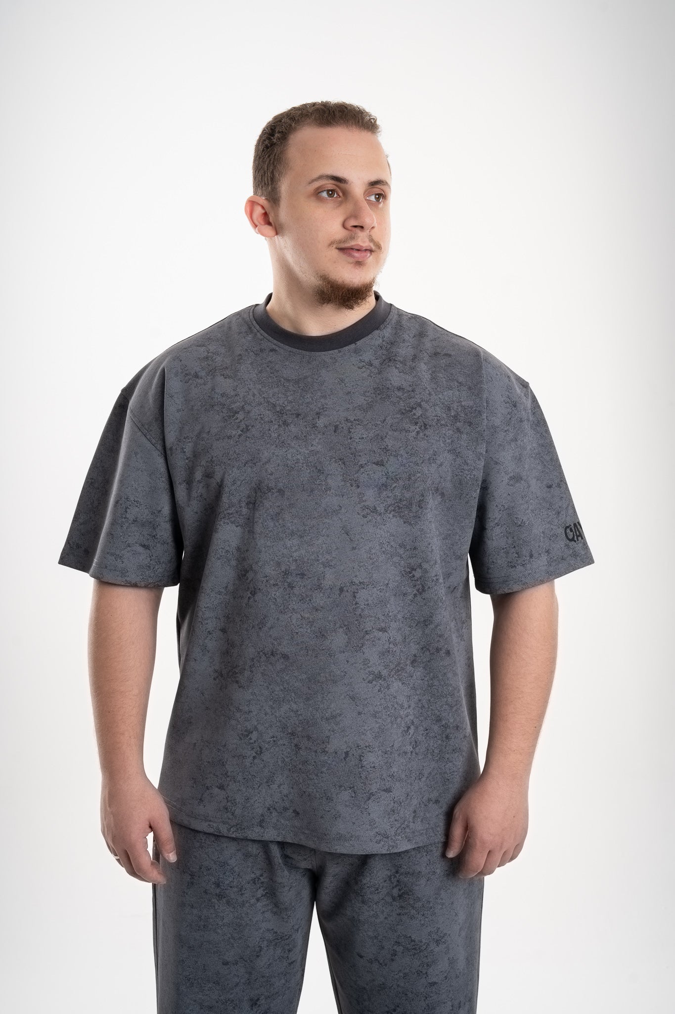 Qayyim Textured Oversized T-Shirt -Dark Gery
