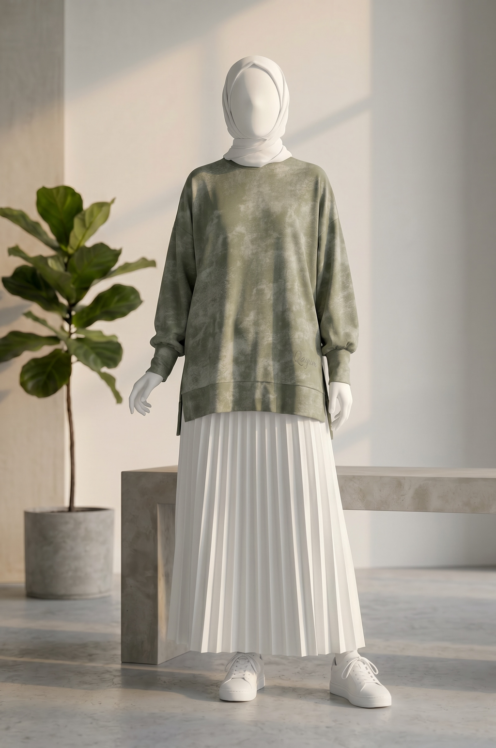 Qayyim Textured Women Shirt -Olive