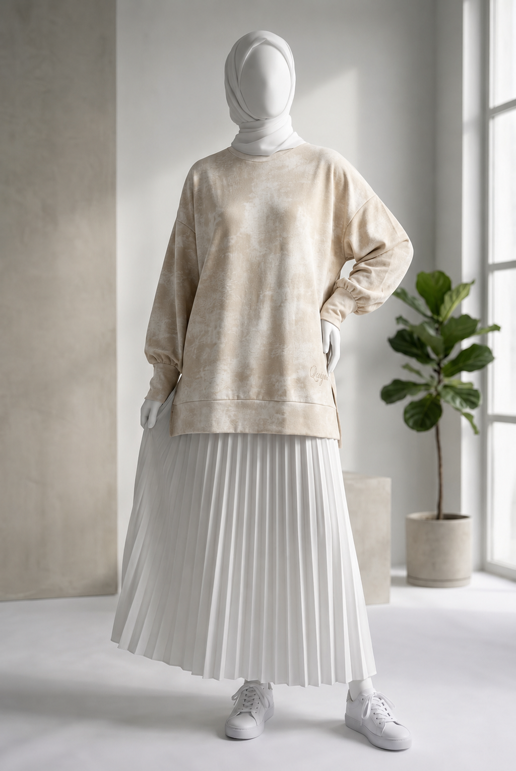 Qayyim Textured Women Shirt -Beige